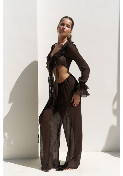 Mai Collection Mai Studios Co. Olivia Kahve Gömlek Pantolon Takım Kahve