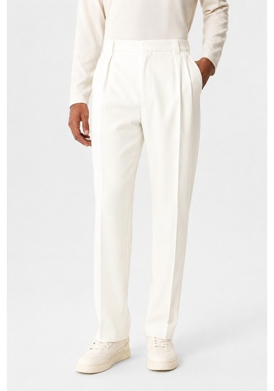 Antioch Yüksek Bel Pileli Relaxed Fit Baggy Erkek Pantolon Beyaz
