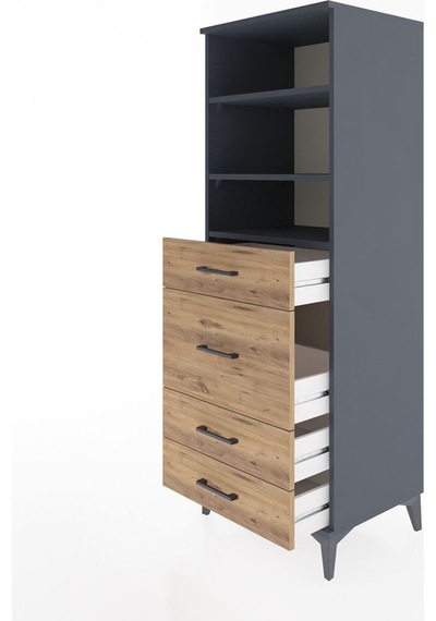 Hyperion Dolap 3 Raflı 4 Çekmeceli 60x44x163 Antrasit-çam Antrasit