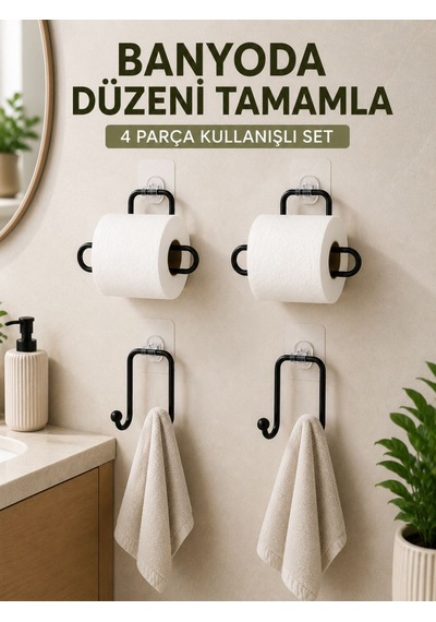 Banyo Ve Mutfak İçin 4 Parça Set 2 Adet Kağıtlık 2 Adet Havlu Askısı