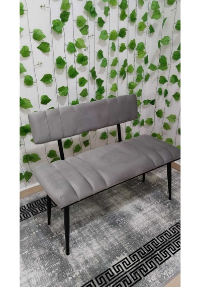 Özcan Metal Siyah Metal Ayaklı Metal Kasalı Sırtlı Mutfak Salon Antre Yatak Odası Balkon Puf Bank Bench Oturak Gri