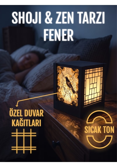 Serie Lumina Shoji Masa Ve Gece Lambası - Ardıç Kuşu Figürlü Klasik Zen Kafes Japon Feneri Sıcak Led Ambiyans Işığı Siyah Serie Lumina Shoji Masa Ve Gece Lambası - Ardıç Kuşu Figürlü Klasik Zen Kafes Japon Feneri Sıcak Led Ambiyans Işığı Siyah