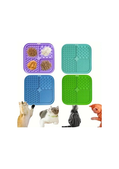 Silikon Yavaş Yeme Kabı ve Mama Matı Kedi Köpek Uyumlu Pratik Besleme Tabağı 20 x 20 CM