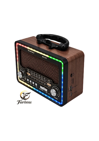 Gold Silver Gs-1375 Nostaljik Radyo - Bluetoothlu, Güneş Panelli, Şarjlı Fenerli Taşınabilir Hoparlör