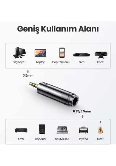 Riksoin 3.5mm To 6.5mm Ses Jack Çevirici Dönüştürücü Adaptör Hifi
