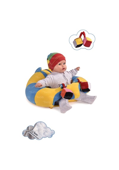 Oyuncaklı Bebek Oturma Destek Minderi - Devrilmez Bebek Koltuğu - Büyük Bebek Oturağı Sarı Mavi