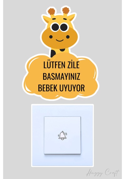 Lütfen Zile Basmayınız Bebek Uyuyor Kapı Zili Etiketi - Sevimli Zürafa Sticker Standart