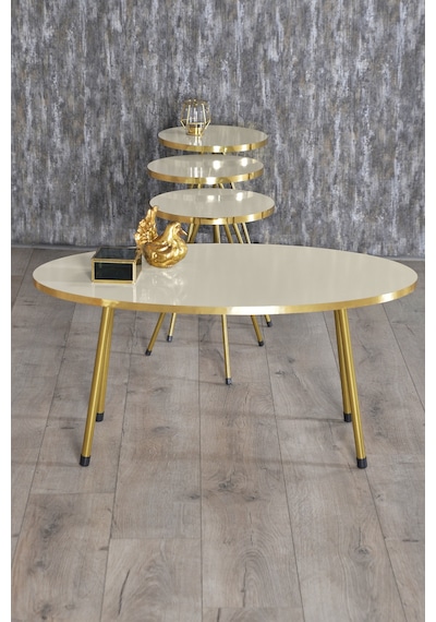 Zigon Sehpa Ve Orta Sehpa Elips Gold Metal Ayak Gold Krem Set Zigon Sehpa Ve Orta Sehpa Elips Gold Metal Ayak Gold Krem Set