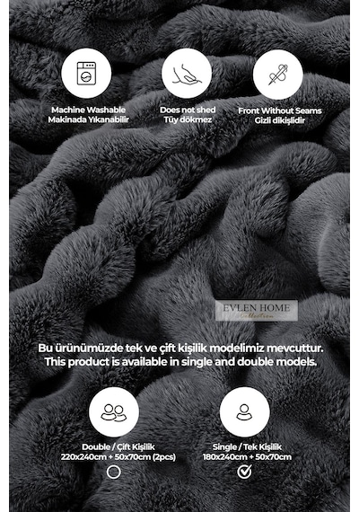 Kürk Yatak Örtüsü Seti Tek Kişilik Peluş Yumuşak Yorgan Wellsoft 2 Parça Loria