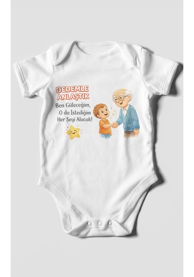 Morivokids Dedeye Özel Kısa Kollu Bebek Body %100 Pamuk Beyaz