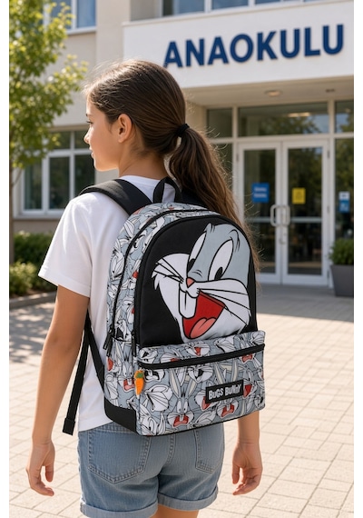 İlkokul Okul Çantası Bugs Bunny Öğrenci Günlük Sırt Çantası 42x30x12 Cm Çok Renkli