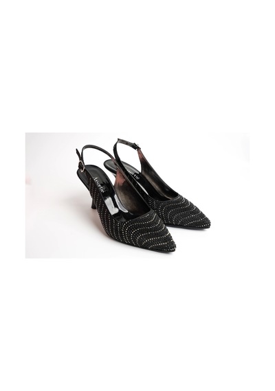Assortie Siyah Taş Detaylı İnce Topuklu Slingback Kadın Ayakkabı Siyah Taş