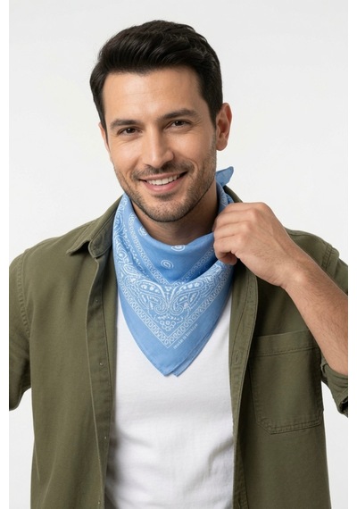 Mollycrush Unisex Mavi Şal Desenli Fular Günlük Saç Aksesuarı, Boyunluk Ve Outdoor Bandana Mavi