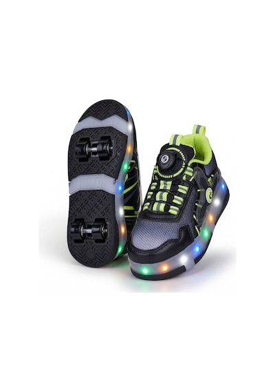 2256-n-drops Led Işıklı Çift Tekerlekli Akıllı Bağcıklı Unisex Çocuk Patenli Ayakkabı Siyah - Yeşil 2256-n-drops Led Işıklı Çift Tekerlekli Akıllı Bağcıklı Unisex Çocuk Patenli Ayakkabı Siyah - Yeşil