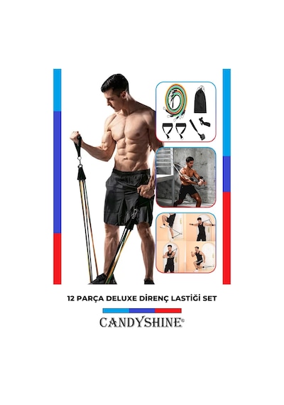 Candyshine 12 Parça Deluxe Profesyonel Lateks Premium Fitness Direnç Lastiği Çok Renkli