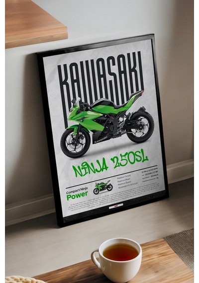 Kawasaki Ninja 250 Sl Siyah Ahşap Çerçeveli Poster, Dekoratif Motosiklet Duvar Tablosu