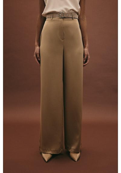 Sateen Kemer Detaylı Saten Pantolon - Vizon-136952 Vizon
