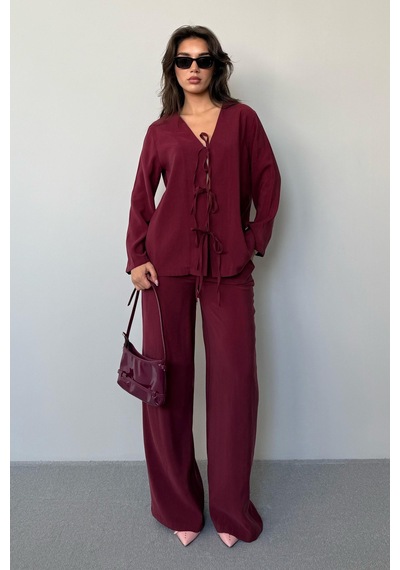 Madmext Bordo Önü Bağlamalı Alt Üst Takım Mg2473 Bordo