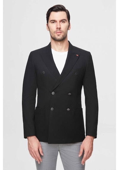 D's Damat Slim Fit Siyah Metal Düğmeli Kruvaze Kumaş Ceket 3ef04dd024881 Siyah