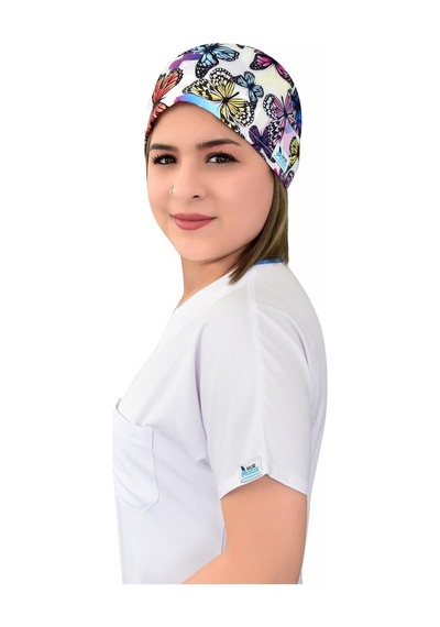 Unisex Mor Kelebekli Doktor Hemşire Cerrahi Hastane Aşçı Bonesi Beyaz Beyaz