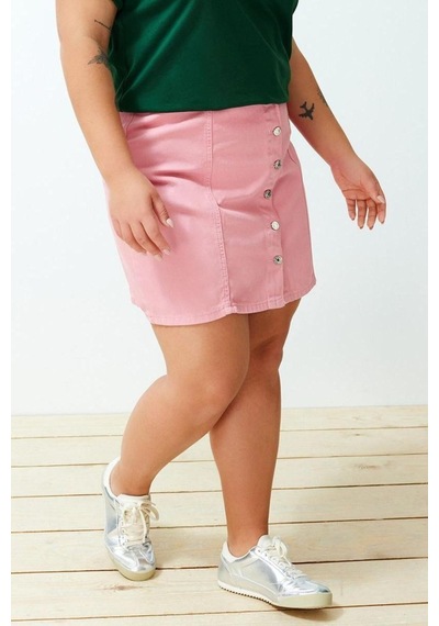 Ersefa Moda Büyük Beden Regular Düz Desen Günlük Mini Boy Düğmeli Mini D Pembe