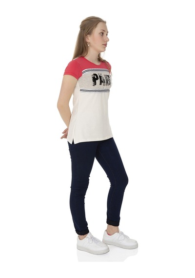 Toontoy Kids Toontoy Kız Çocuk T-shirt Paris Pul Nakış Ekru