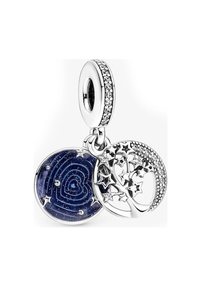 Nur Silver Mavi Gece Gökyüzü, Hilal Ve Yıldızlar Sallantılı Gümüş Charm Nur-bl00241