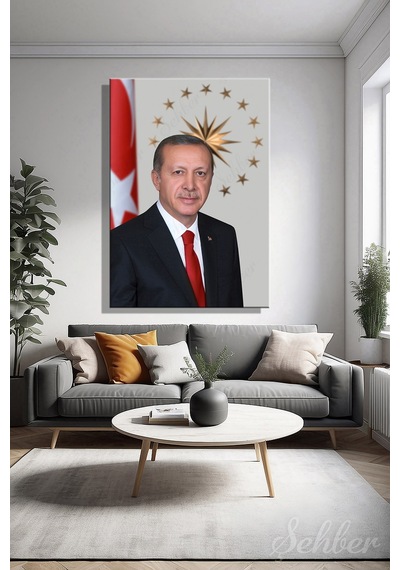 Türkiye Cumhuriyeti Cumhurbaşkanı Recep Tayyip Erdoğan'in Resmi Bir Portresi Dikey Kanvas Tablo 4121