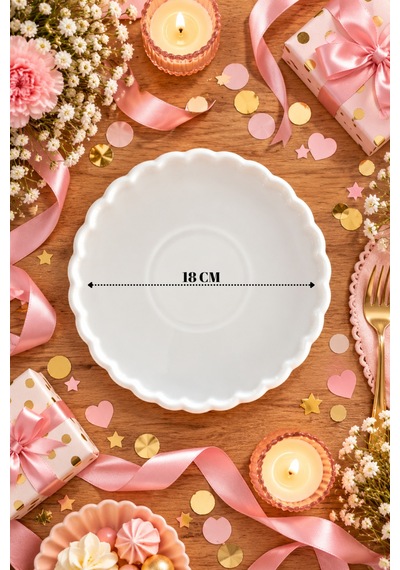 6'lı 18 Cm Porselen Pasta Tabağı Beyaz Dalgalı Kenarlı Tatlı Ve Kek Tabağı Seti Beyaz - 942221292 Beyaz