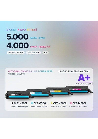 Samsung Clt-508l Cmyk Uyumlu Toner Seti A Plus / Clp-620 / Clp-670 / Clx-6220 / Clx-6250 / Clt-k508l / Clt-c508l / Clt-m508l / Clt-y508l