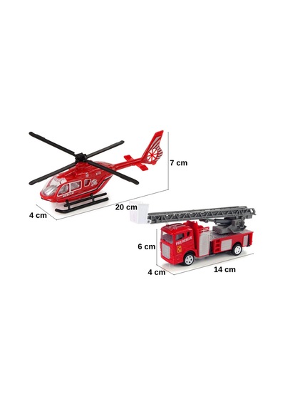 Die-cast Metal İtfaiye Ve Kurtarma Helikopteri Seti - Geri Çek Bırak Hareketli Oyuncaklar
