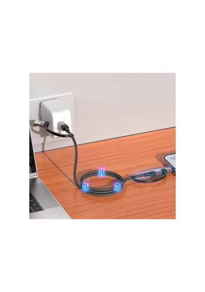 Hızlı Şarj Kablosu 4 İn 1 Usb-a/c To Type-c/lightning, 60w, 1.2m, Manyetik Siyah-v0201007