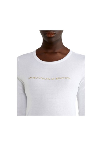 United Colors Of Benetton Kadın Bisiklet Yaka Yazılı T-shirt Beyaz