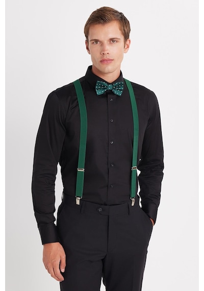 Tudors Erkek Slim Fit Premium Likralı Pamuk Saten Siyah Gömlek-35737 Siyah