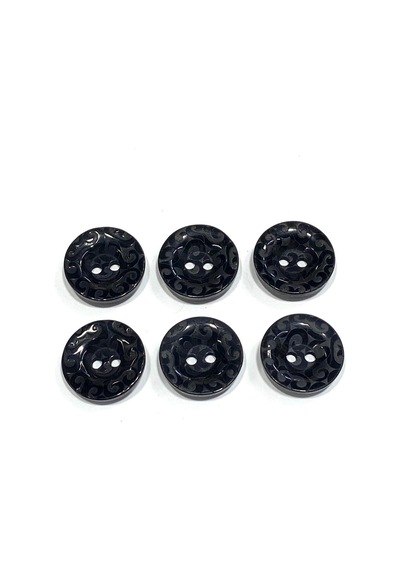 Trençkot Ceket Düğmesi Takımı / Desenli Üstten Delikli / Siyah / 2,3 Cm / 6 Lı Set