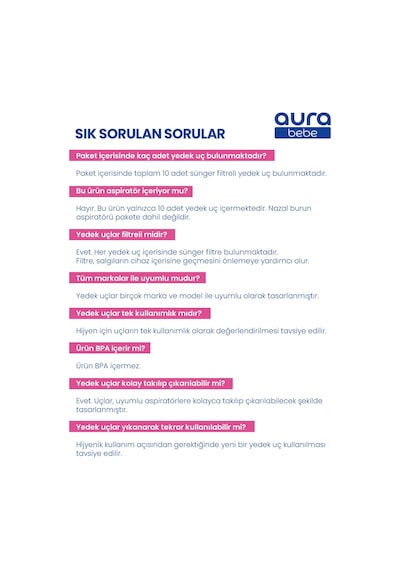 Bebek Burun Aspiratör Yedek Ucu 10 Adet Tüm Markalar İle Uyumlu