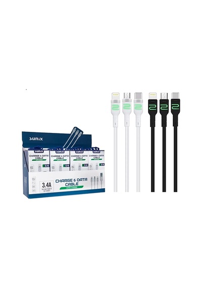Sunix Sc45 / 46 / 47 3.4 Amper Hızlı Şarj Ve Data Kablosu Led Işıklı 2
