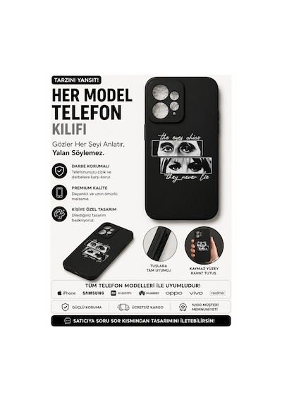 Redmi Note 13 Uyumlu Gözler Asla Yalan Söylemez Baskılı Siyah Silikon Telefon Kılıfı Siyah