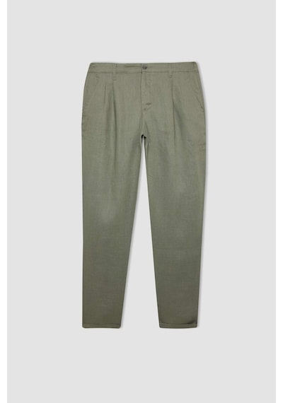 Defacto %100 Keten Normal Kesim Crop Duble Paça Yazlık Kumaş Pantolon C1826ax25smkh433 Haki