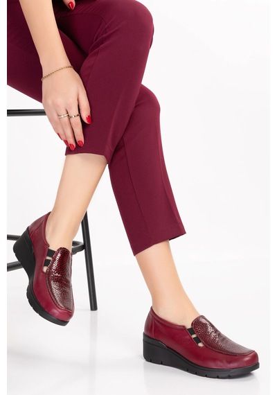 Gondol Hakiki Deri Dolgu Taban Rahat Günlük Ayakkabı Esfa.4002 Bordo Croco