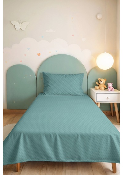 Turkuaz Minimal Genç Odası Tek Kişilik Pike Takımı - Kapitone Mavi 160x220 Cm Yazlık Yatak Örtüsü Rüzgarlı Kakao İzi