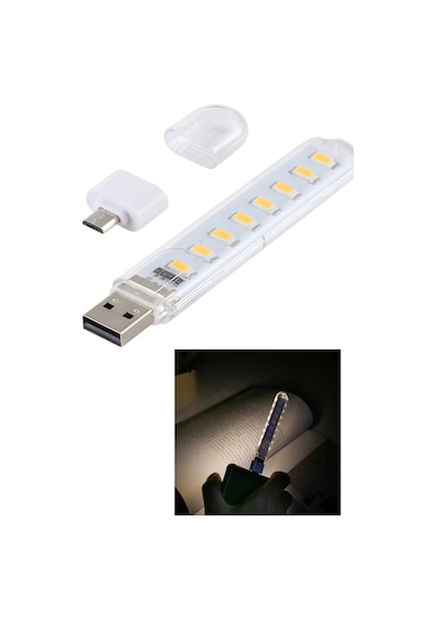 Taşınabilir 8 Ledli Büyük Flash Usb Led Işık Gece Lambası Portatif Mini Kamp Lambası Beyaz