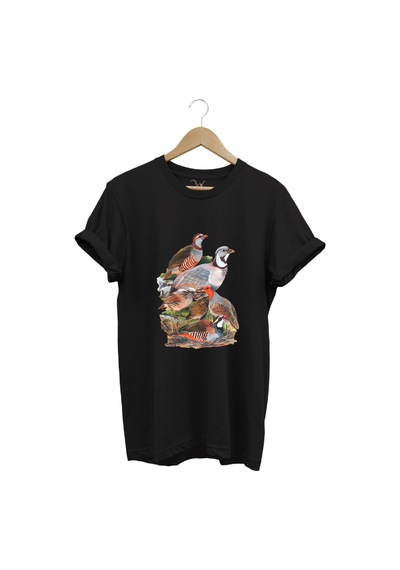 Avcılık Hunter Kurzhaar Av Köpeği Ve Keklik Avcılığı Baskılı Regular Fit %100 Pamuk Siyah T-shirt Siyah