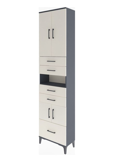 Arges Dolap 4 Raflı 5 Çekmeceli 4 Kapaklı 60x30x243 Antrasit-aytaşı Antrasit