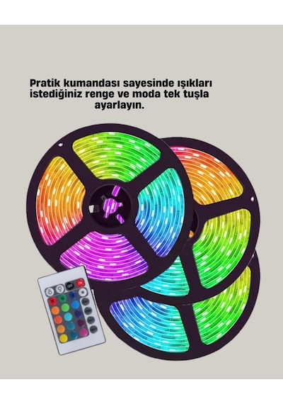 Smart Şerit Led Kumandalı Usb Enerjili Suya Dayanıklı Dekoratif Aydınlatma Çok Renkli