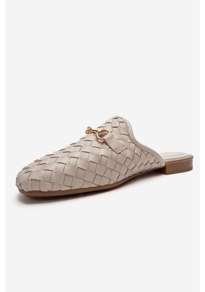 Luvishoes Senıa Krem Örgü Hakiki Deri Tokalı Önü Kapalı Kadın Terlik