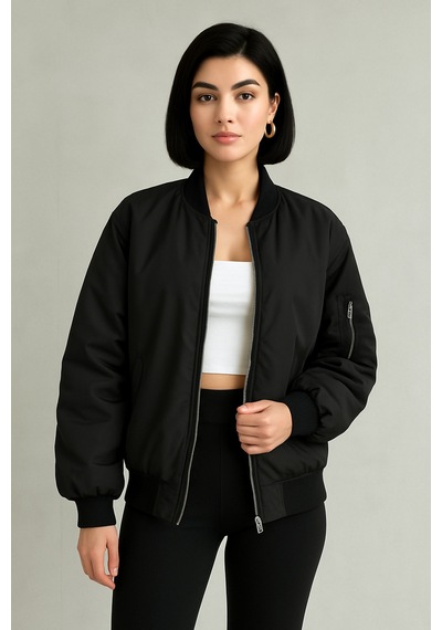 Meecy Unisex Bomber Ceket Siyah Siyah