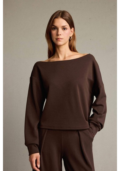 Defacto Kayık Yaka Modal Sweatshirt G2914ax25aubn336 Kahve