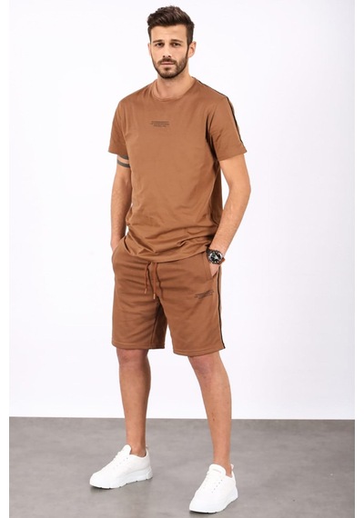 Madmext Kahverengi Oversize Erkek Şort Takımı 5376