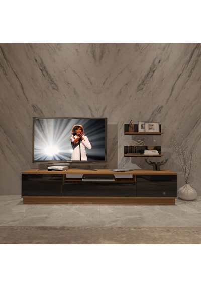 Trendstyle 4s Mdf Tv Ünitesi Ve Orta Sehpa 2'li Set - Ceviz Siyah Ceviz - Siyah